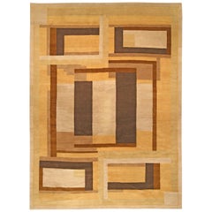 Tapis contemporain d'inspiration Art déco brun, beige et jaune de Doris Leslie Blau