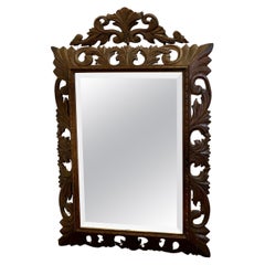 Antique French Carved Gothic Oak Wall Mirror  The Oak Mirror Frame is Crisply Carved 