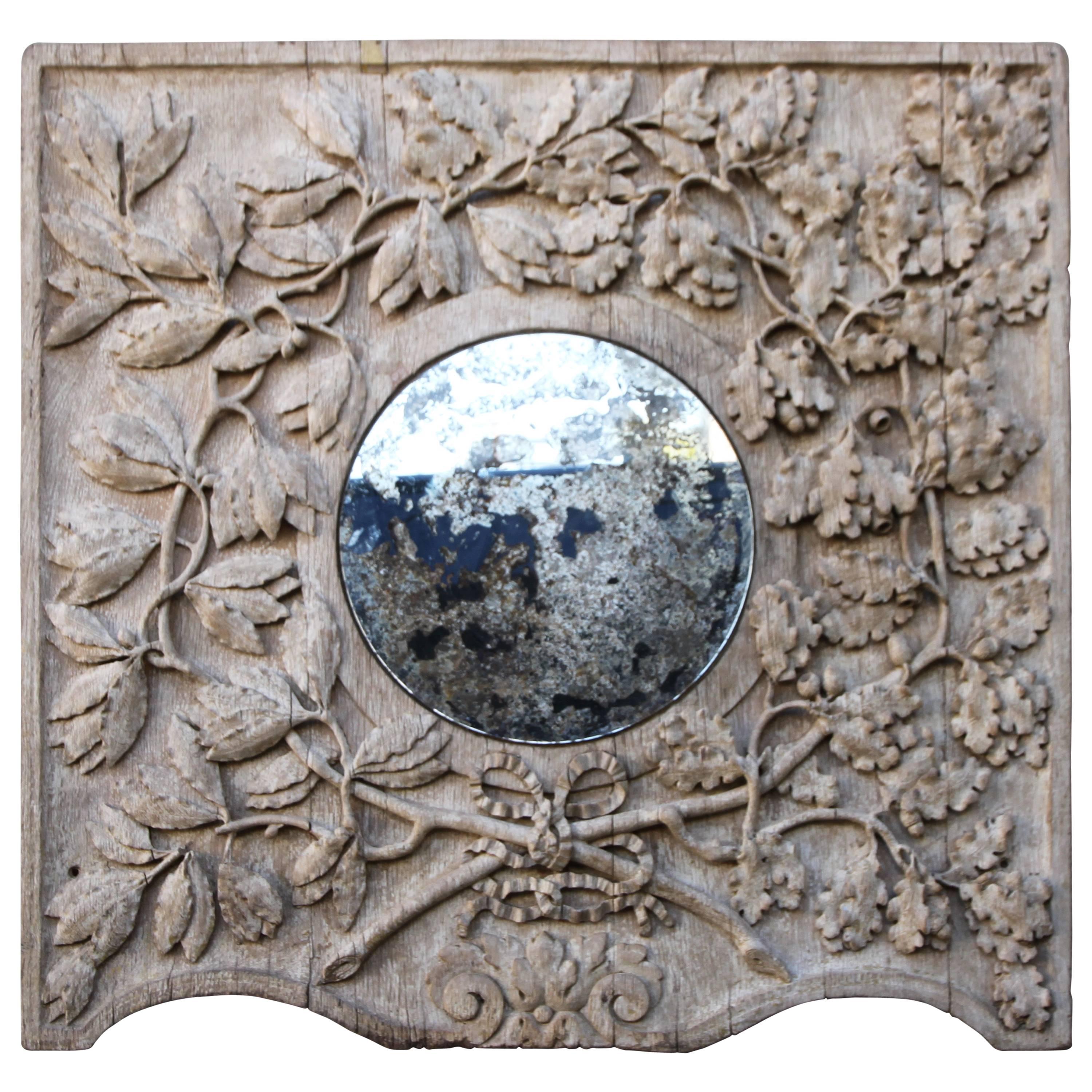 19th Century Italian Mirror with Carved Oak Leaves
