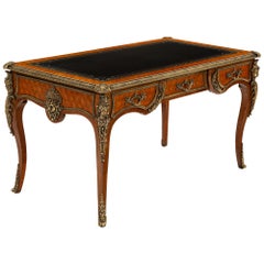 Antique Early 20thC Louis XVth Style Kingwood Bureau Plat