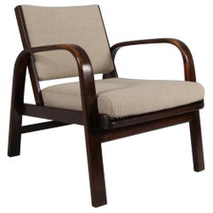 Vintage Magnus Stephensen lounge chair in beech, cane and wool, Fritz Hansen 1930's