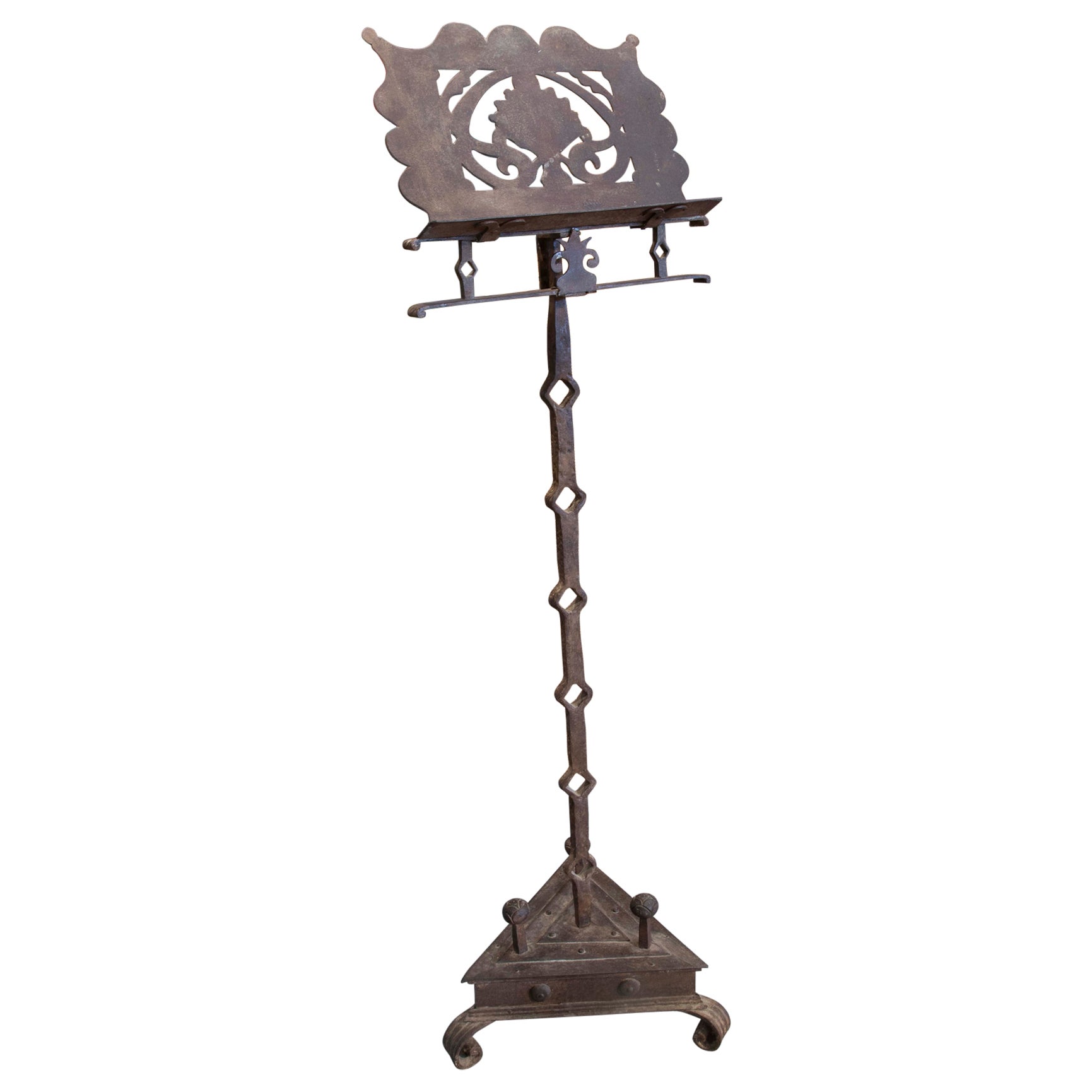 18th Century Iron Stand with Triangular Foot and Decorations For Sale