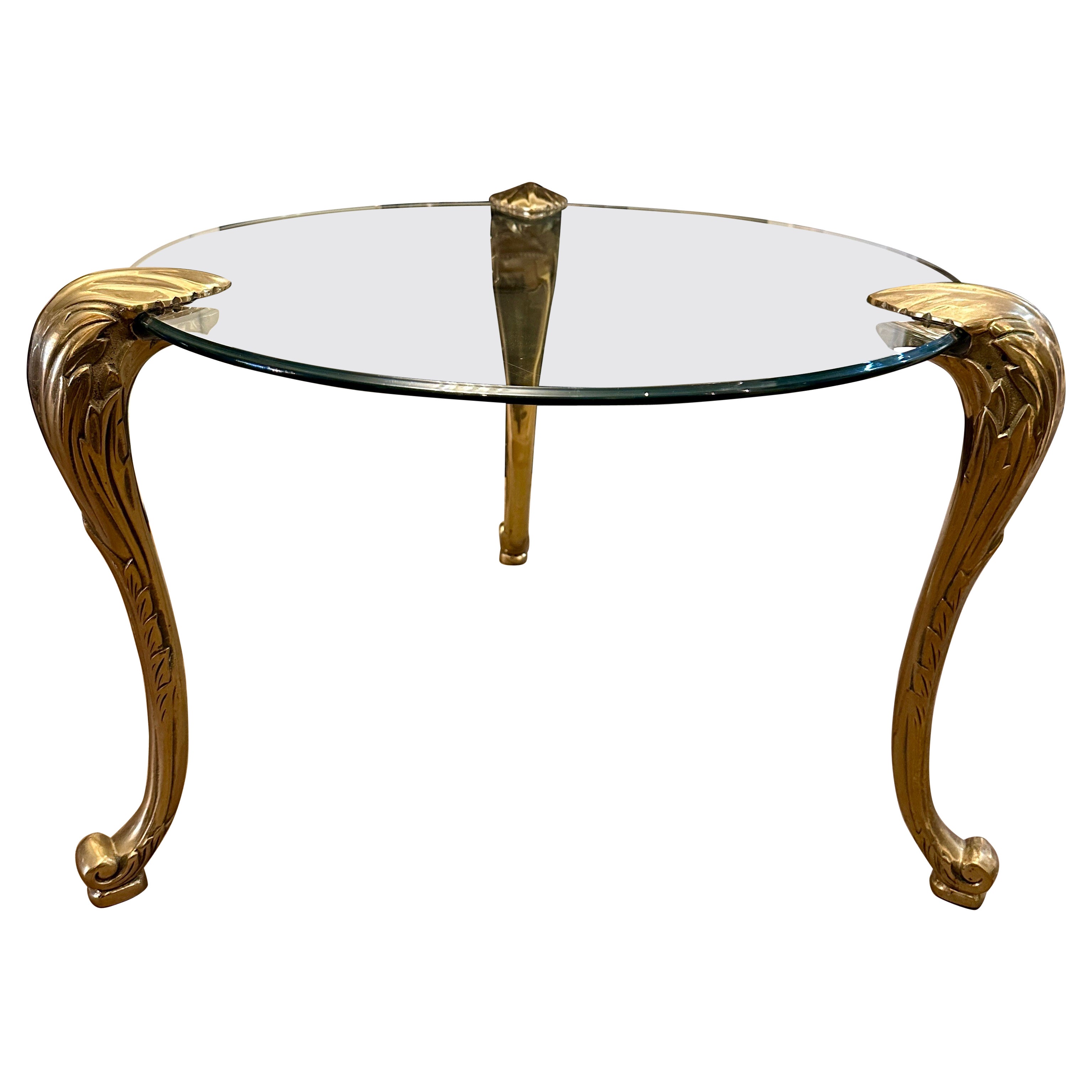 A French Brass and Glass Gueridon Table  For Sale