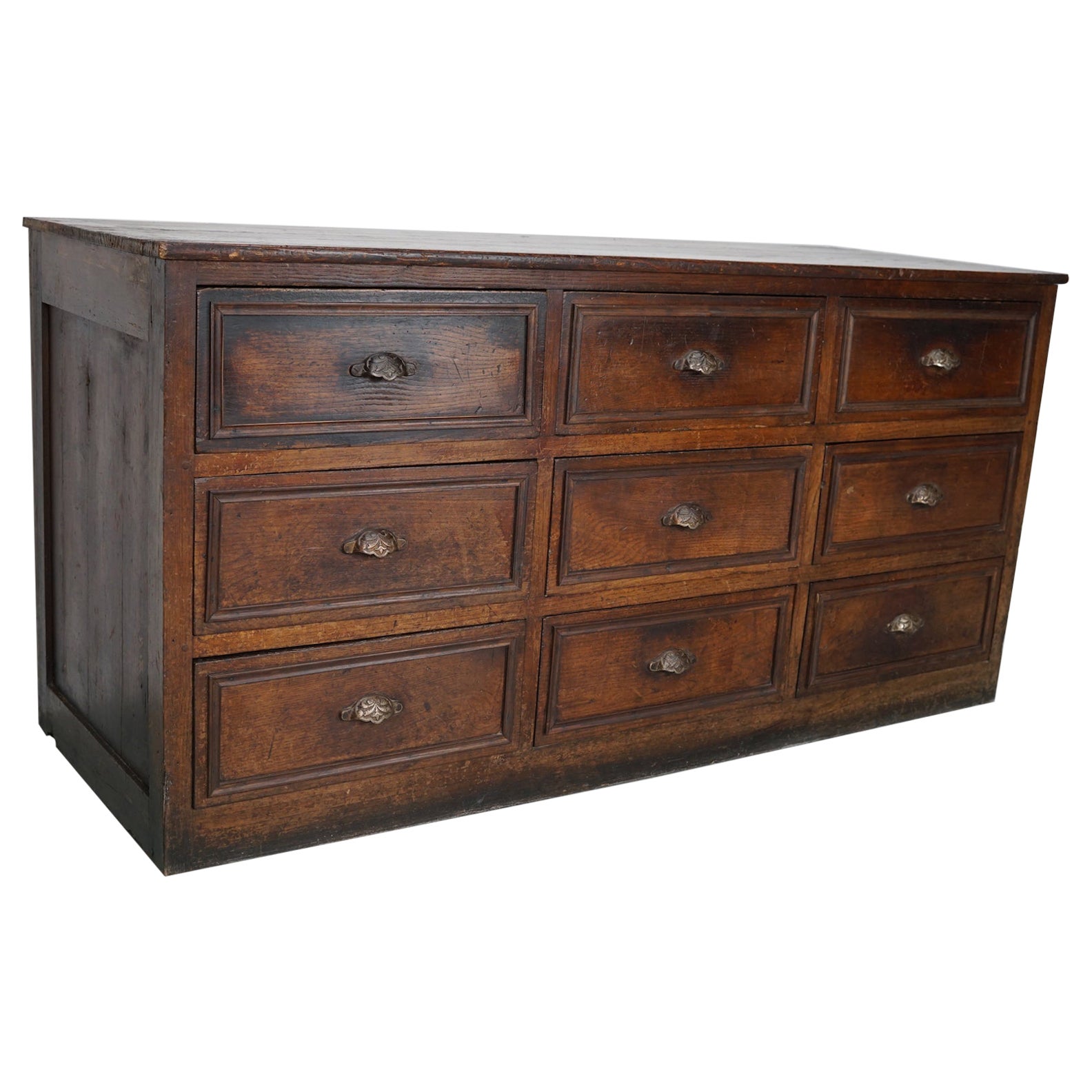 Antique French Oak & Fruitwood Apothecary / Filing Cabinet, Early 20th Century For Sale