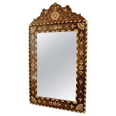 Retro Wooden Wall Mirror with Top and Inlays 
