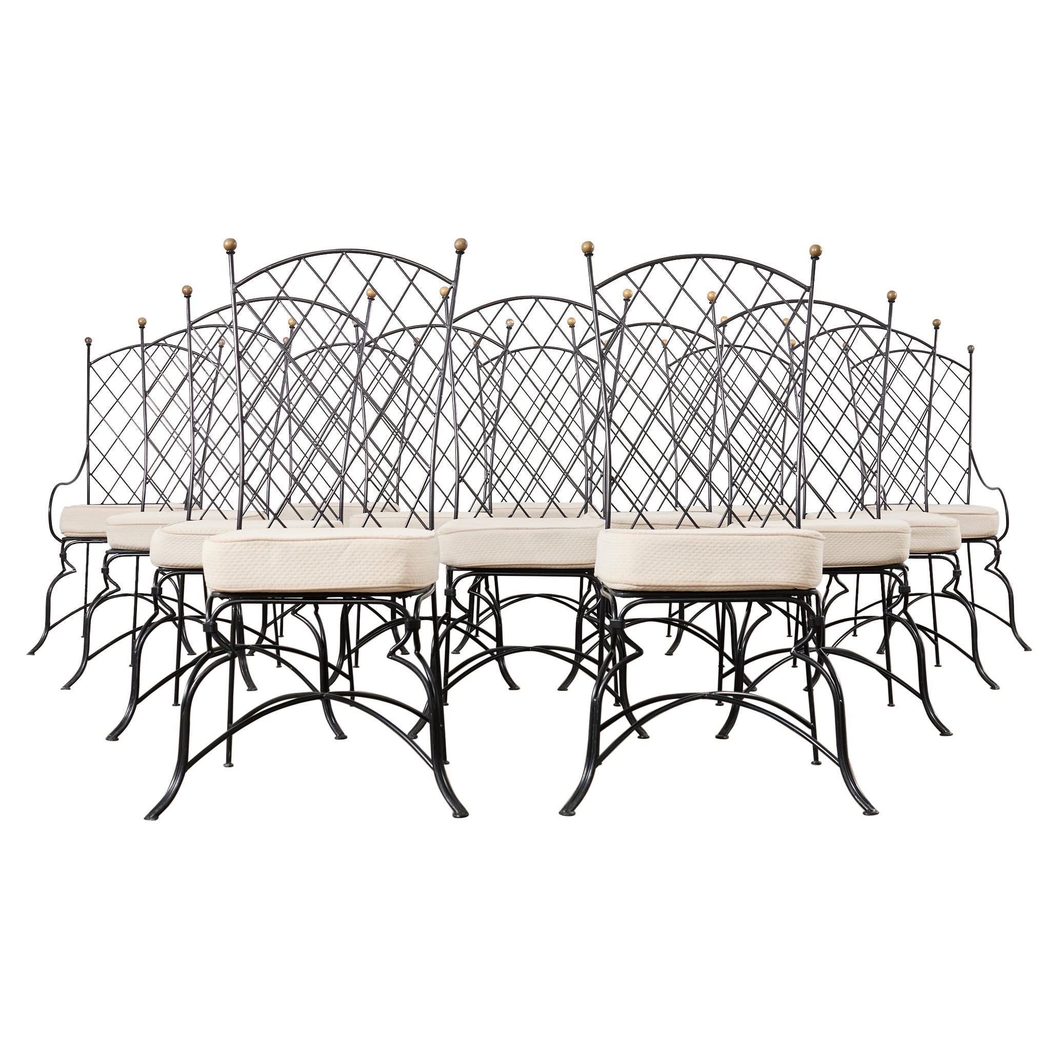 Set of Fourteen Mario Papperzini Style Iron Garden Dining Chairs For Sale