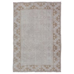 Vintage Turkish Oushak Rug with Cream and Taupe Accents 3'9" X5'5"