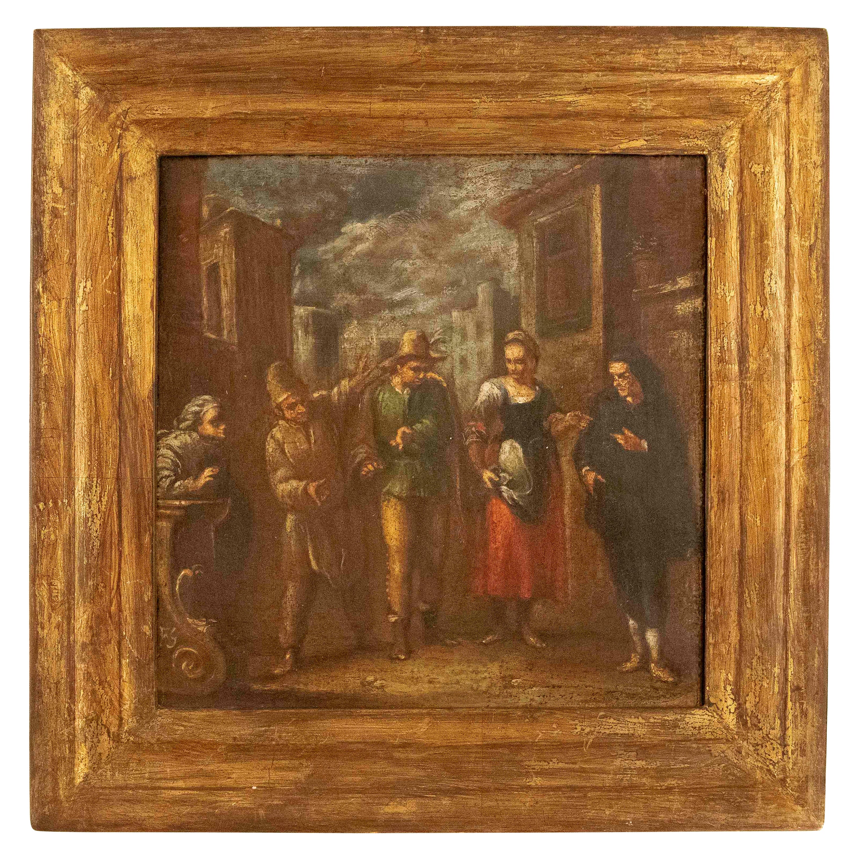 Huile sur toile du 18e siècle avec personnages en vente