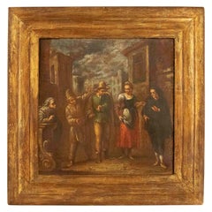 Huile sur toile du 18e siècle avec personnages