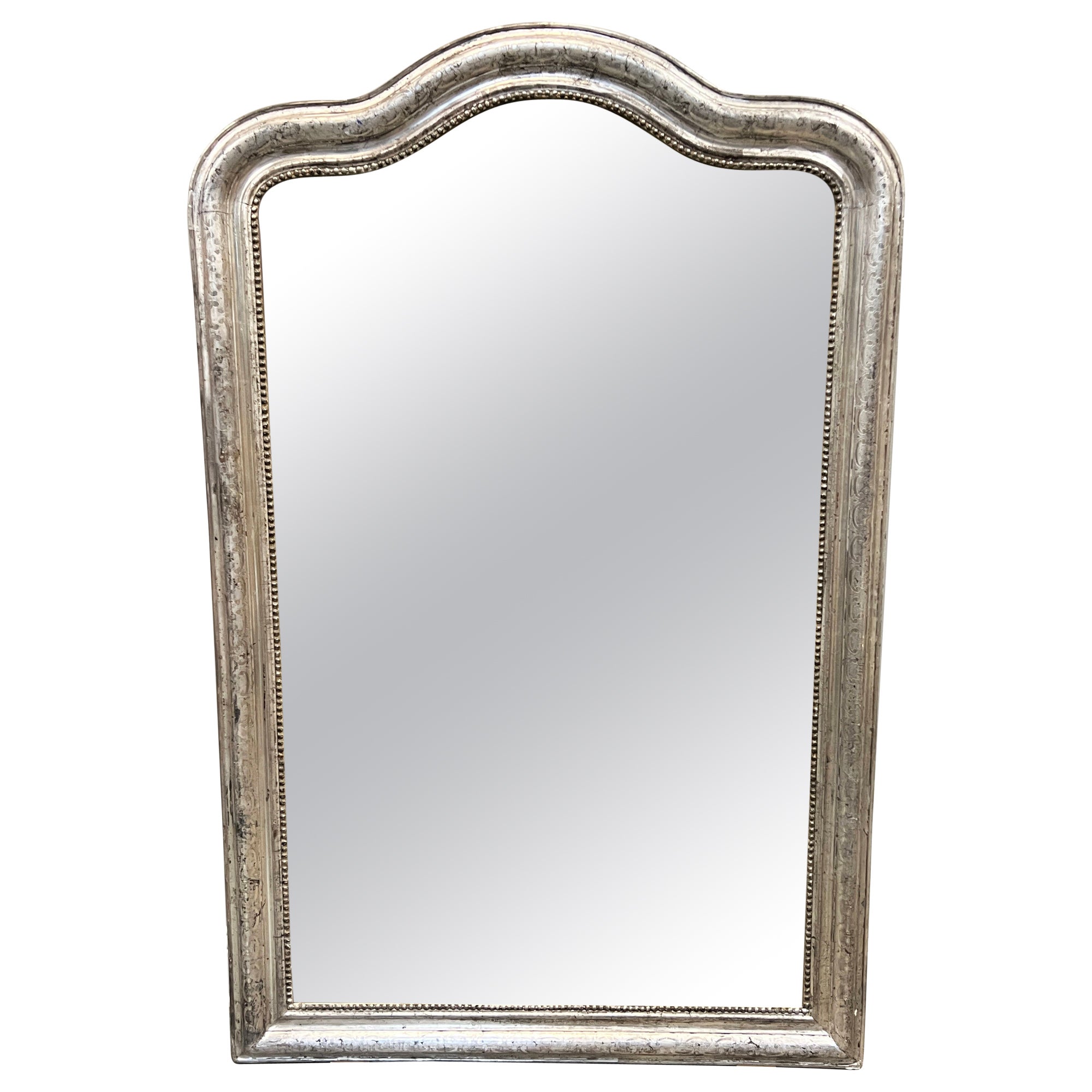 Antique Louis Philippe Mirror in Silver Gilt With Curved Top For Sale