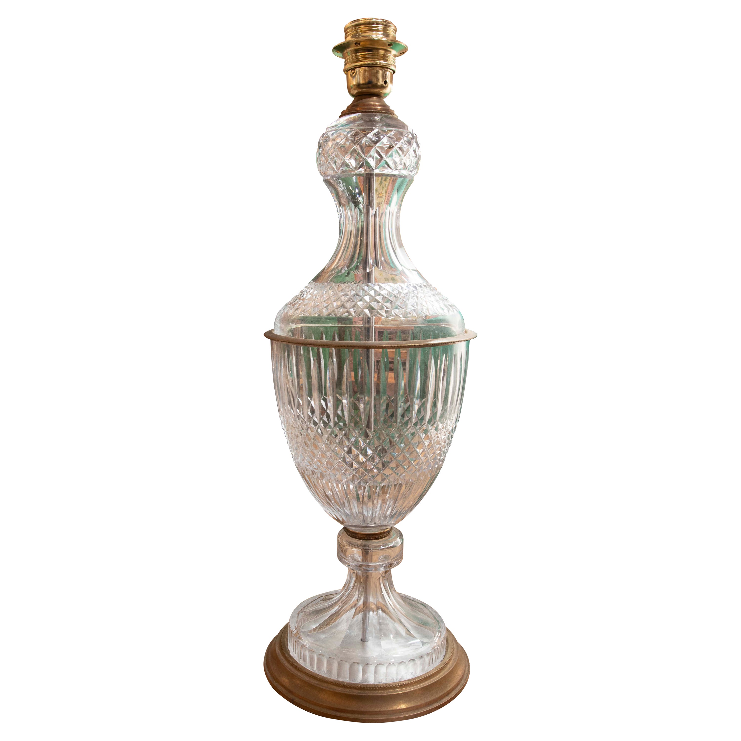 Carved Glass and Bronze Table Lamp For Sale