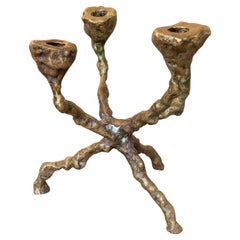 Vintage 1970s Bronze Candelabro in Brutalist Style 