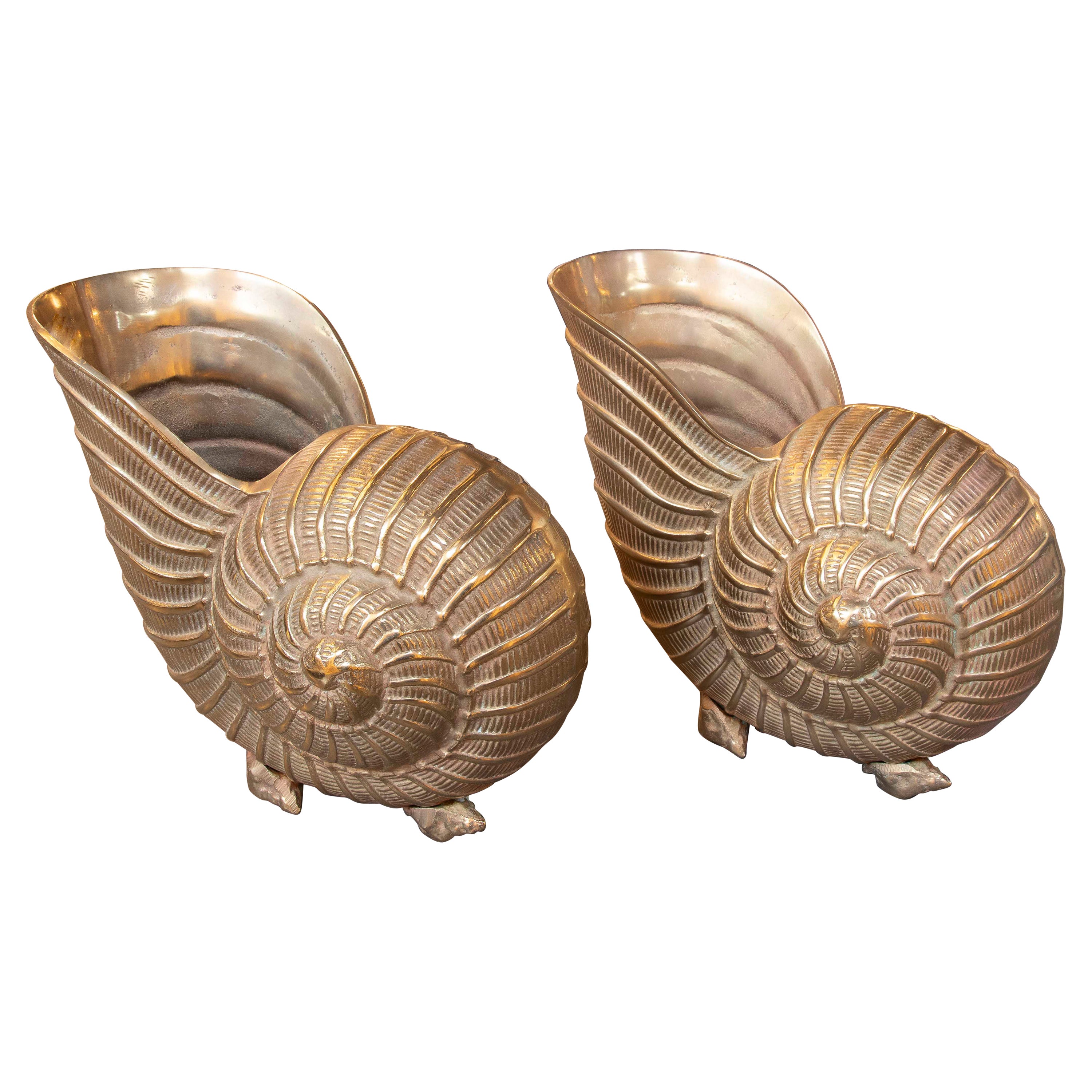 1970s Pair of Gilded Bronze Shells  For Sale
