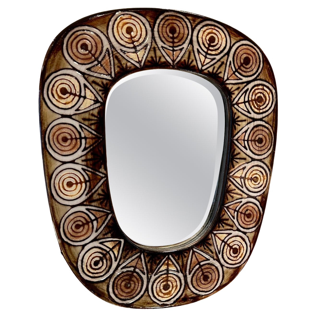 Ceramic mirror by Jean-Claude Malarmey, France, 1970's For Sale