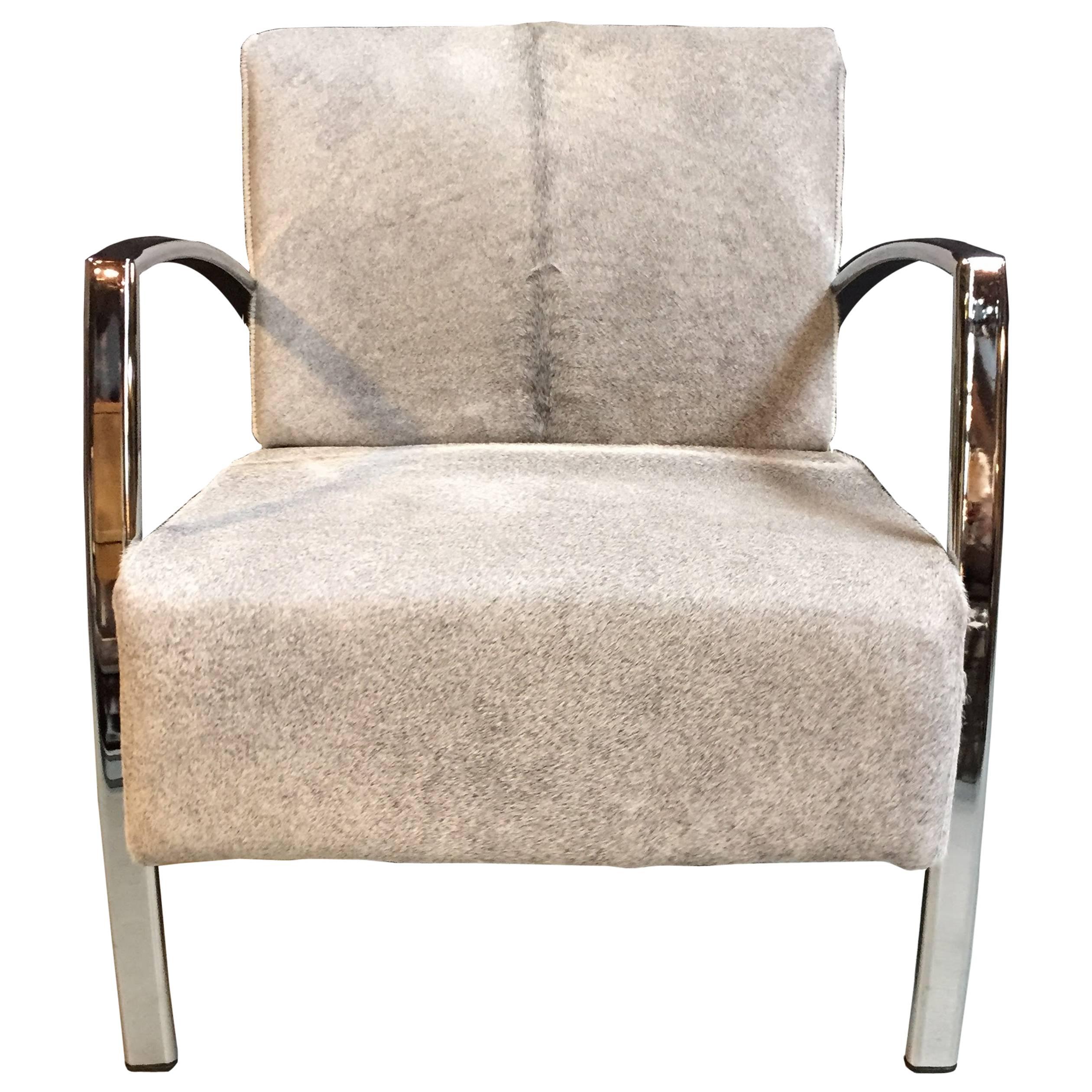 Modern Lounge Chair with Grey Cowhide For Sale
