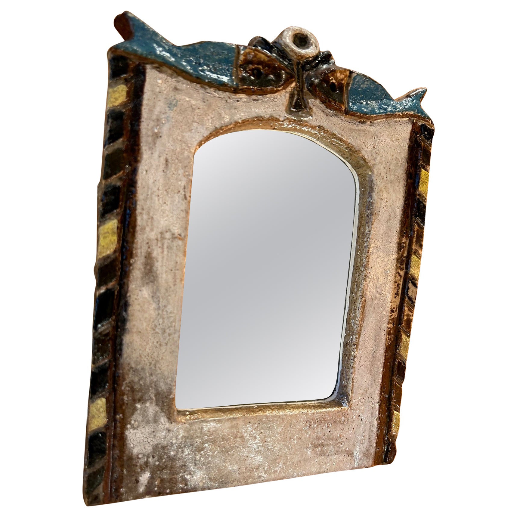 Ceramic mirror by les Argonautes, France, 1960's For Sale