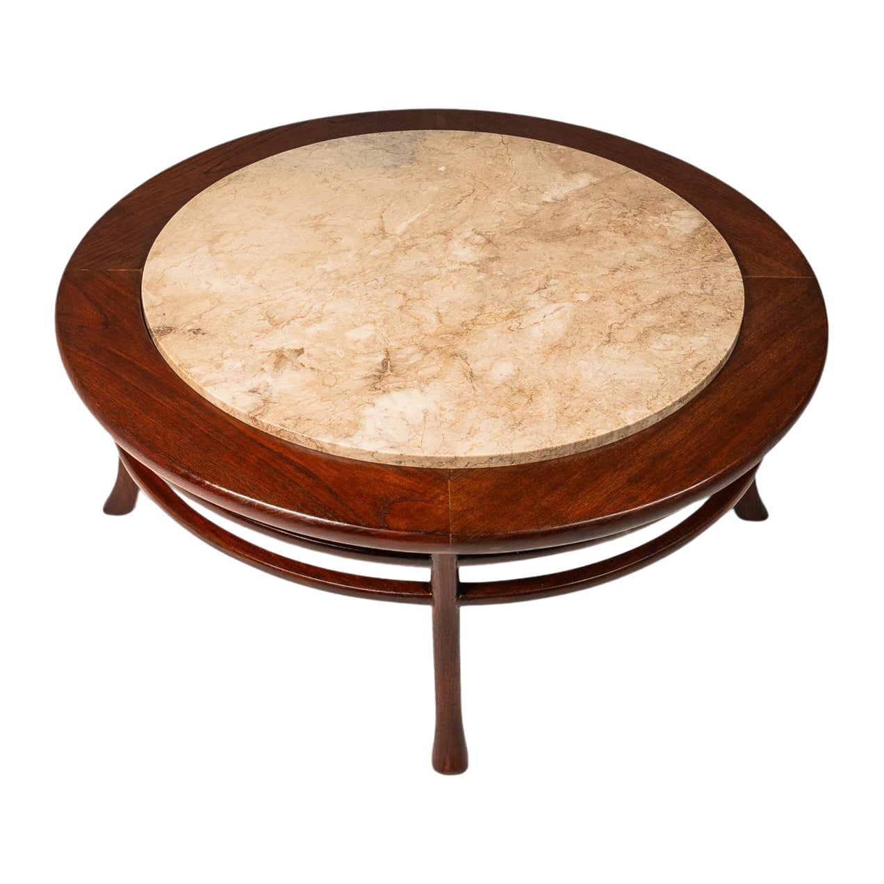 Walnut Coffee Table w/ Travertine Top Attributed to T.H. Robsjohn Gibbings, 1950 For Sale