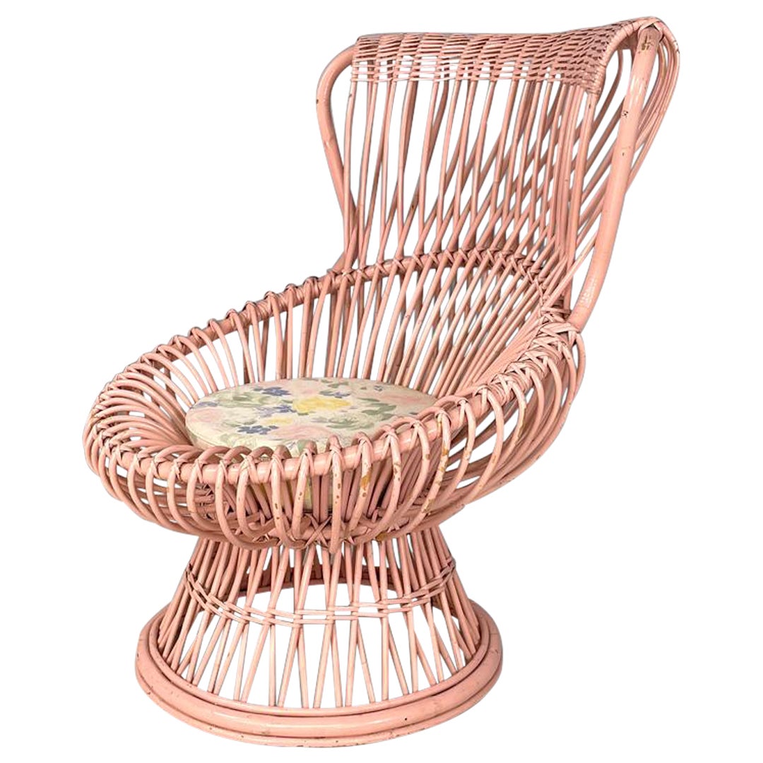Italian mid-century modern rattan armchair Margherita Albini for Bonacina, 1950s For Sale