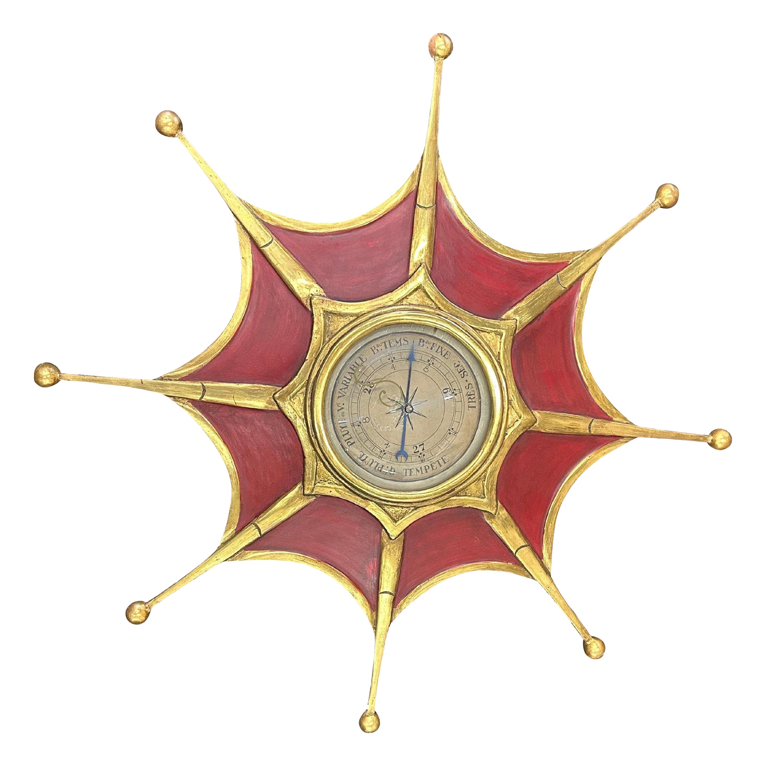 Baromètre Sunburst moderne français peint et doré en vente