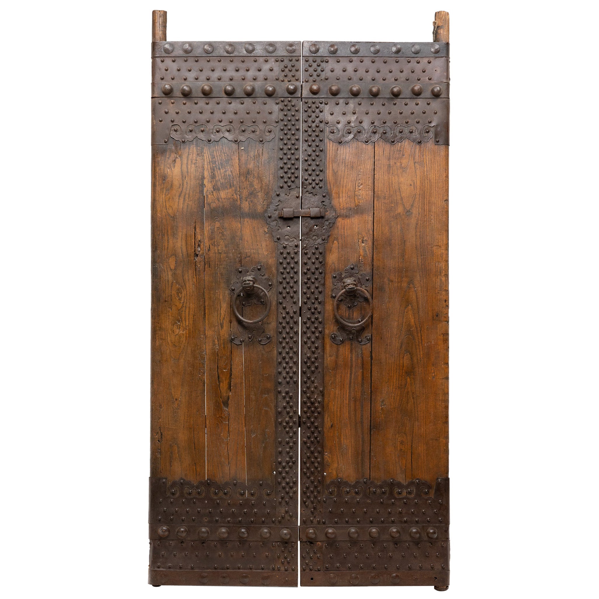 Pair of Chinese Iron Bound Courtyard Doors, c. 1850