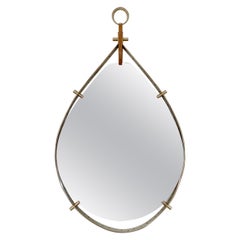 Vintage Santambrogio & De Berti Teardrop Brass Wall Mirror, circa 1960, Italy.