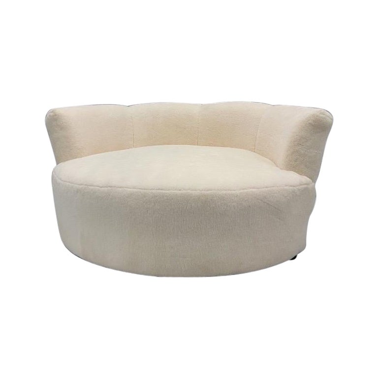 Mid Century Modern Milo Baughman Style Swivel Love Lounge Newly Upholstered For Sale
