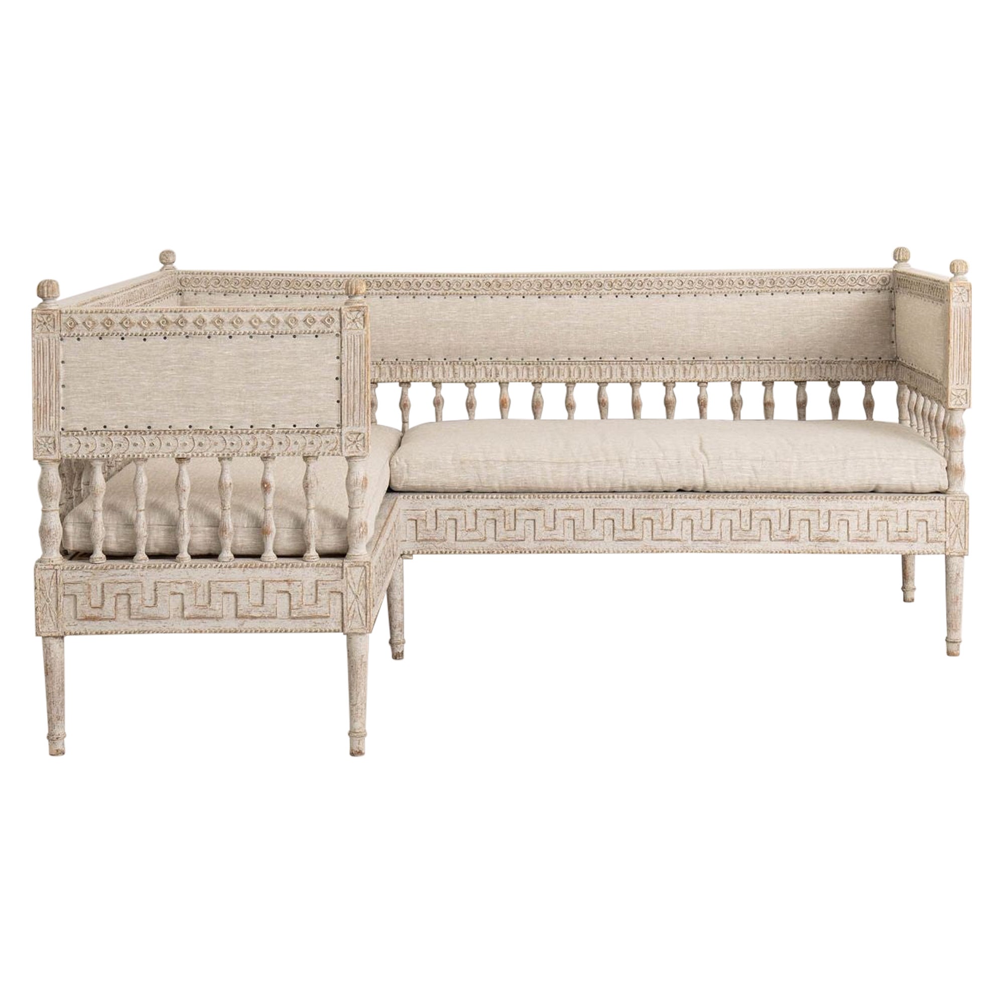 18th c. Swedish Gustavian Period Painted Corner Banquette For Sale