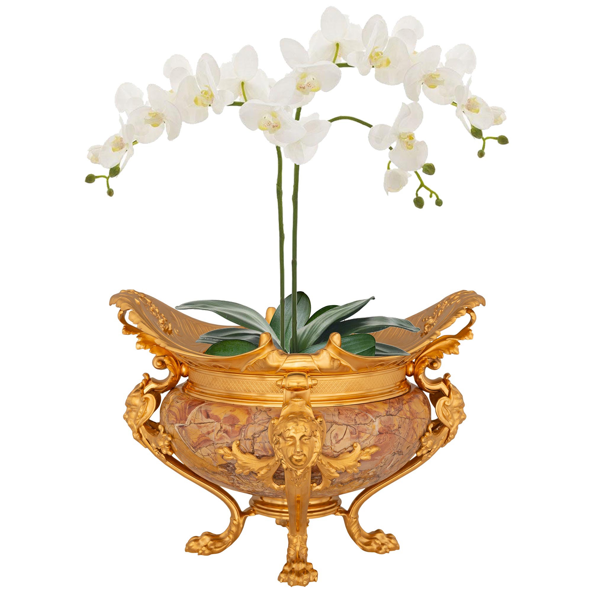 French 19th Century Renaissance St. Breccia Nuvolata Rosa Marble Planter For Sale