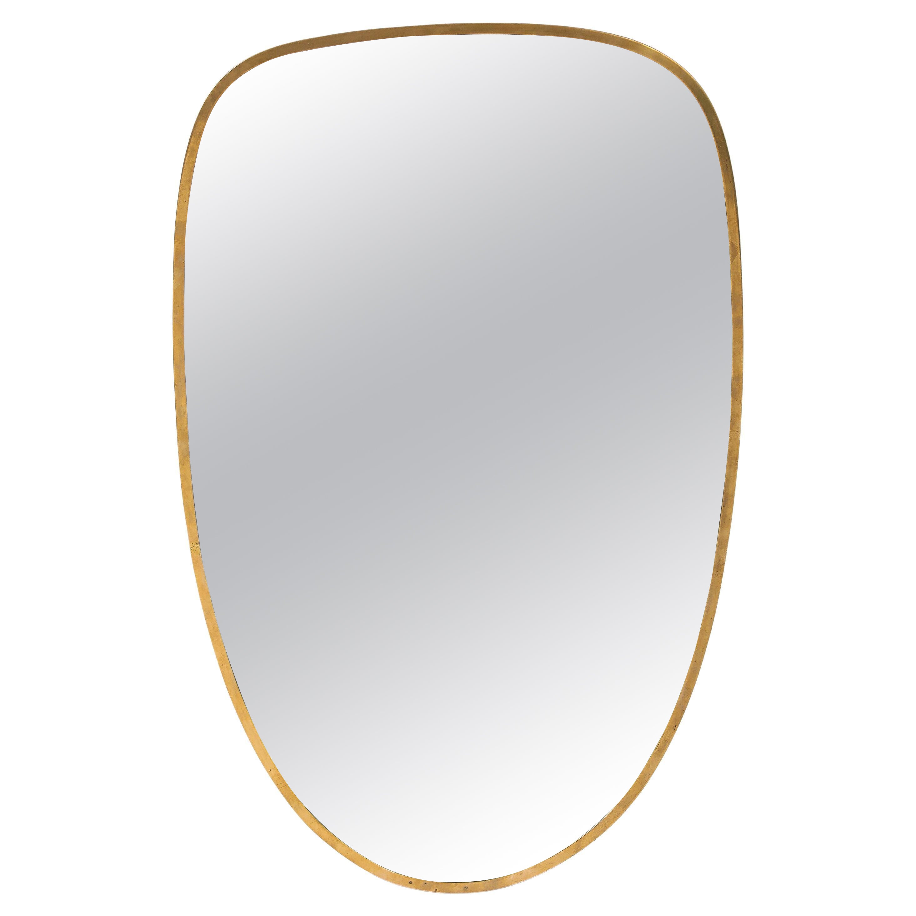 Italian Modernist Mirror with Brass Frame, Italy, c. 1950 For Sale