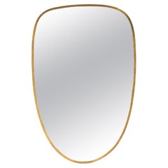 Retro Italian Modernist Mirror with Brass Frame, Italy, c. 1950