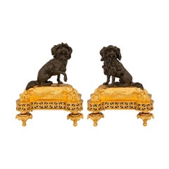 Paire de chenets Louis XVI du 19ème siècle en bronze et ormolu