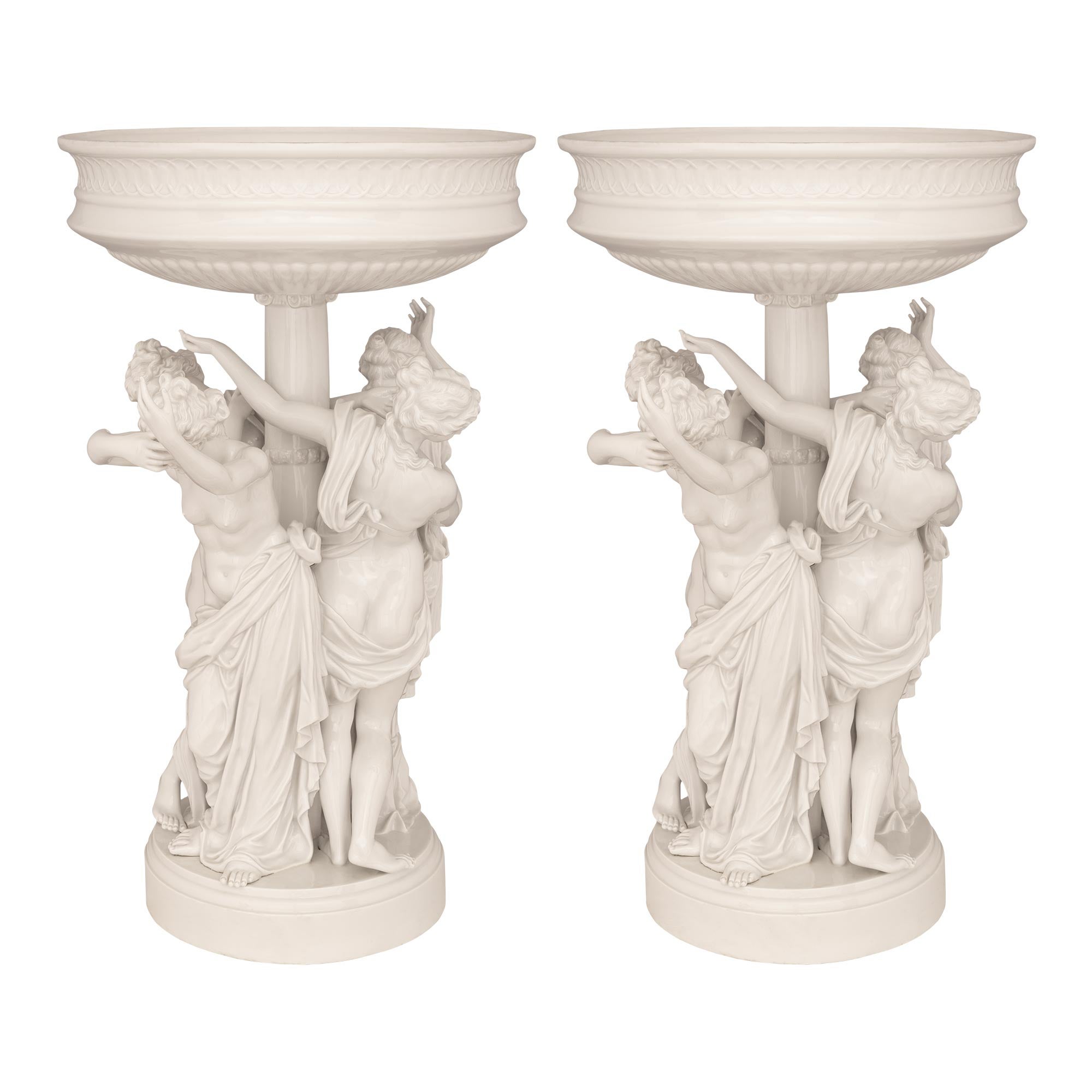 Pair Of German 19th Century Louis XVI St. Dresden Porcelain Planters For Sale