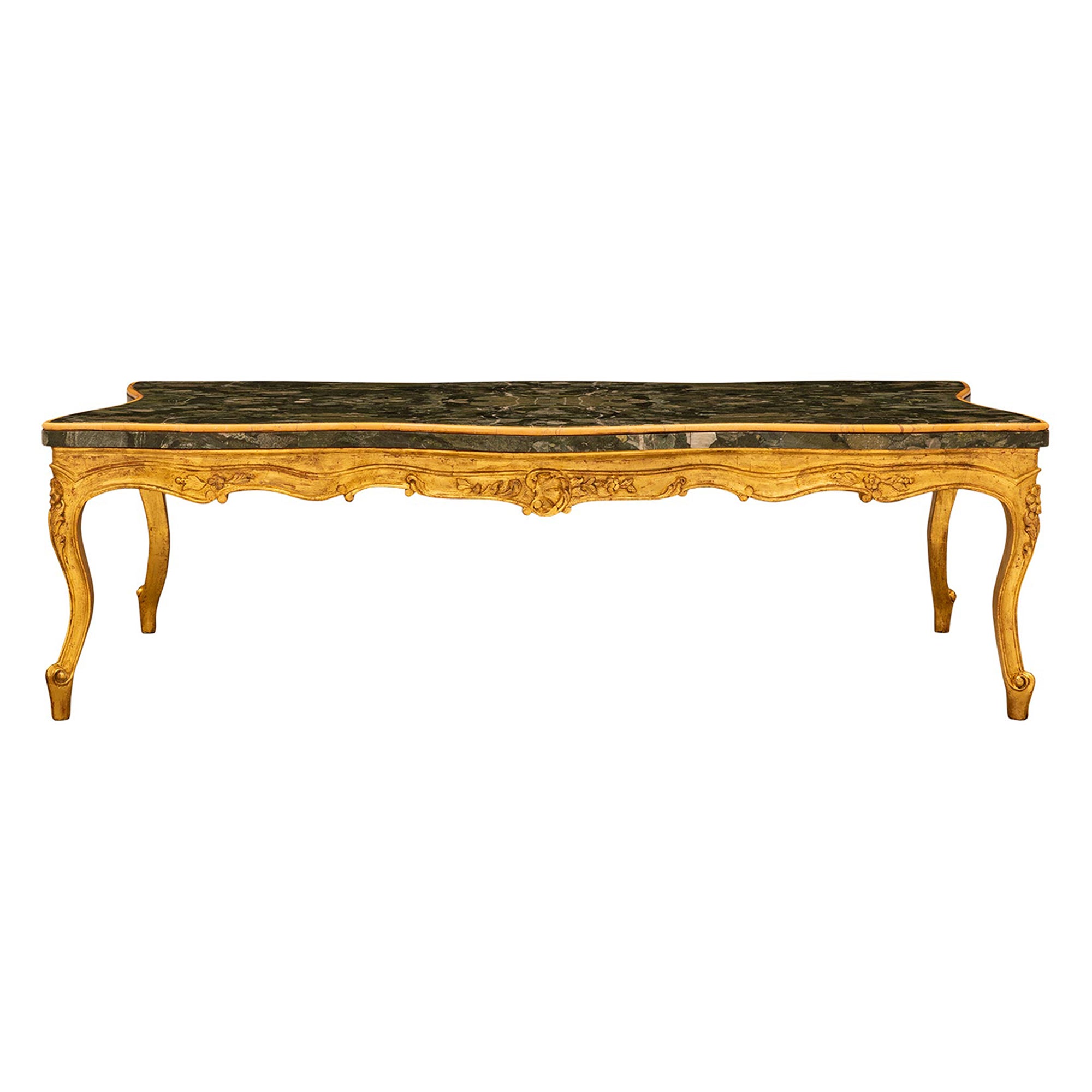 Italian 19th Century Louis XV St. Giltwood & Marble Coffee Table