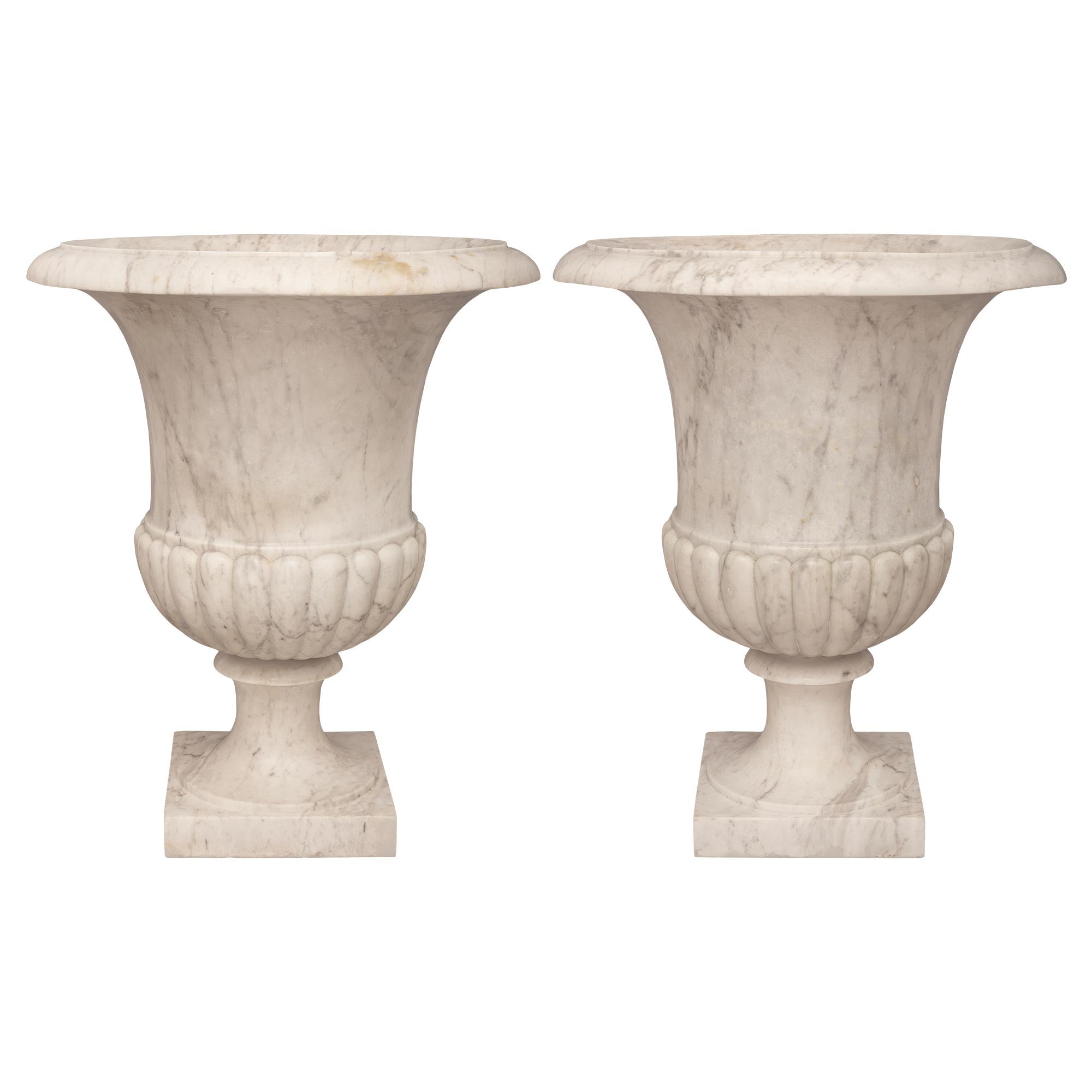 Pair Of Italian 18th Century Neo-Classical St. Marble 'Vases De Medici' Planters For Sale