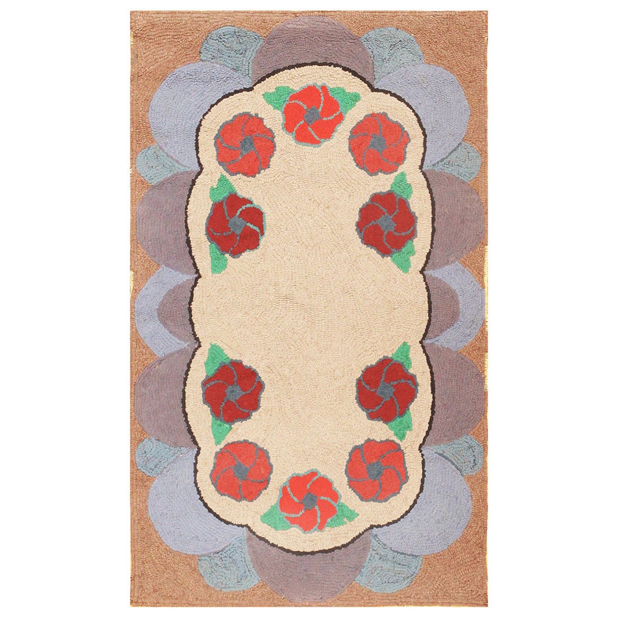Soft Pastel Antique Floral American Hooked Rug 2'4" x 3'9" For Sale