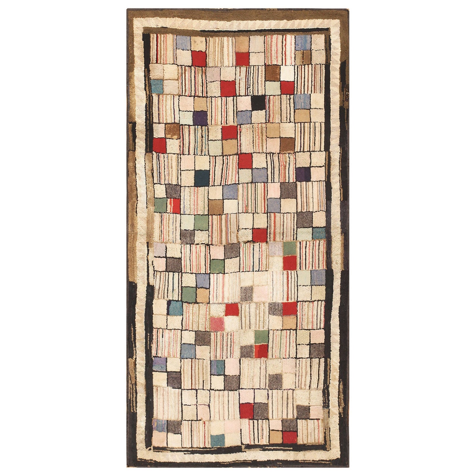 Captivatingly Artistic Antique Hooked American Area Rug 3'8" x 7'5" For Sale