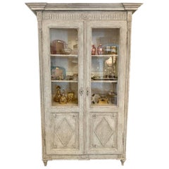 Antique 19th Century French Louis XVI Carved and Painted Display Cabinet