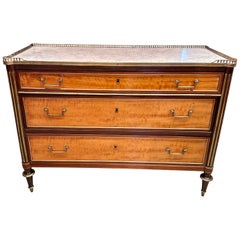 18th Century French Directoire Satinwood Mahogany Marble Top Commode