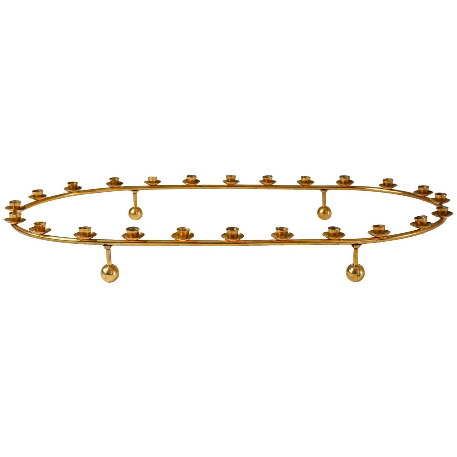 Large Brass Oval Candelabra for 24 Candles, Denmark, 1950s For Sale at