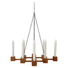 Candelabro escultural de pino estilo Ate Van Apeldoorn de mediados de siglo con cadena de acero