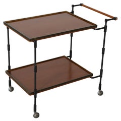 Carrello a rotelle in teak, ferro e ottone di Ilse Möbel, anni '60, modernista di metà secolo