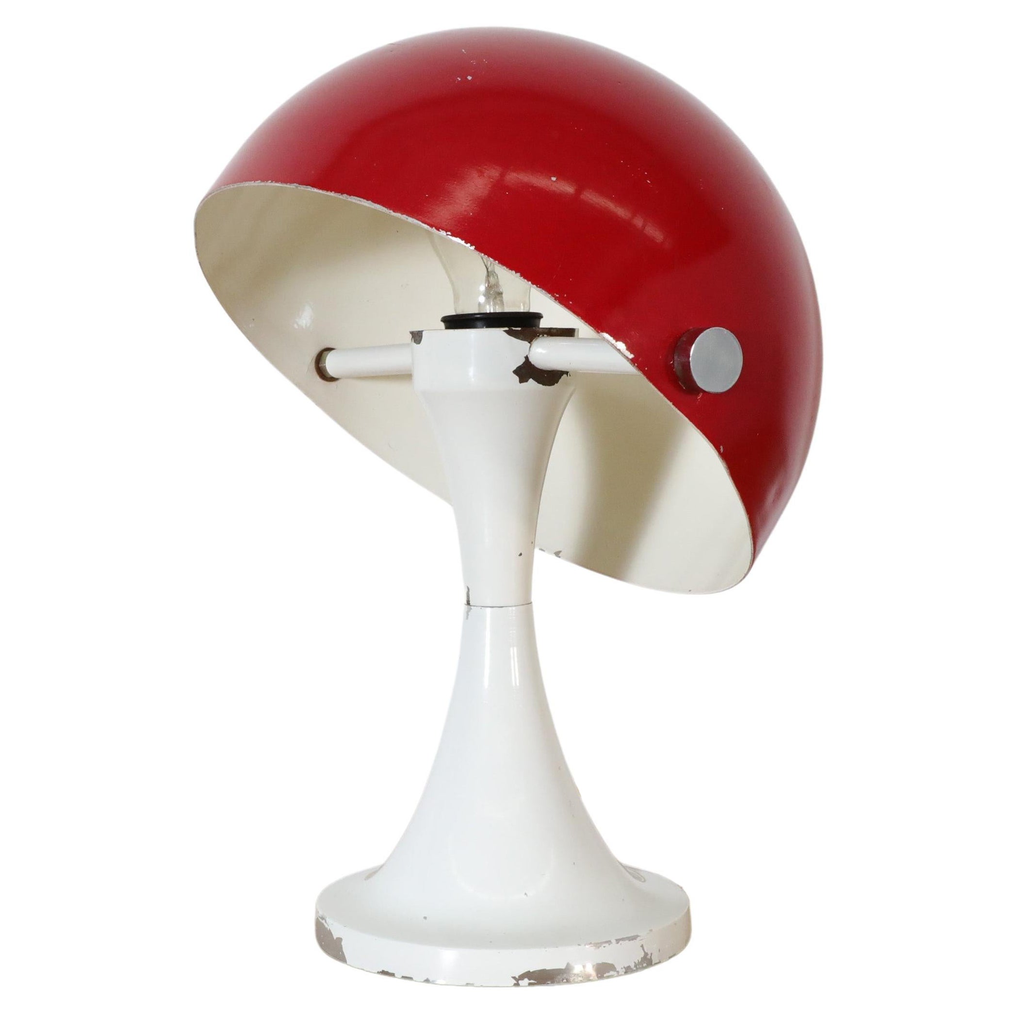Martinelli Luce Inspired Red and White Mushroom Table Lamp with Rotating Shade For Sale