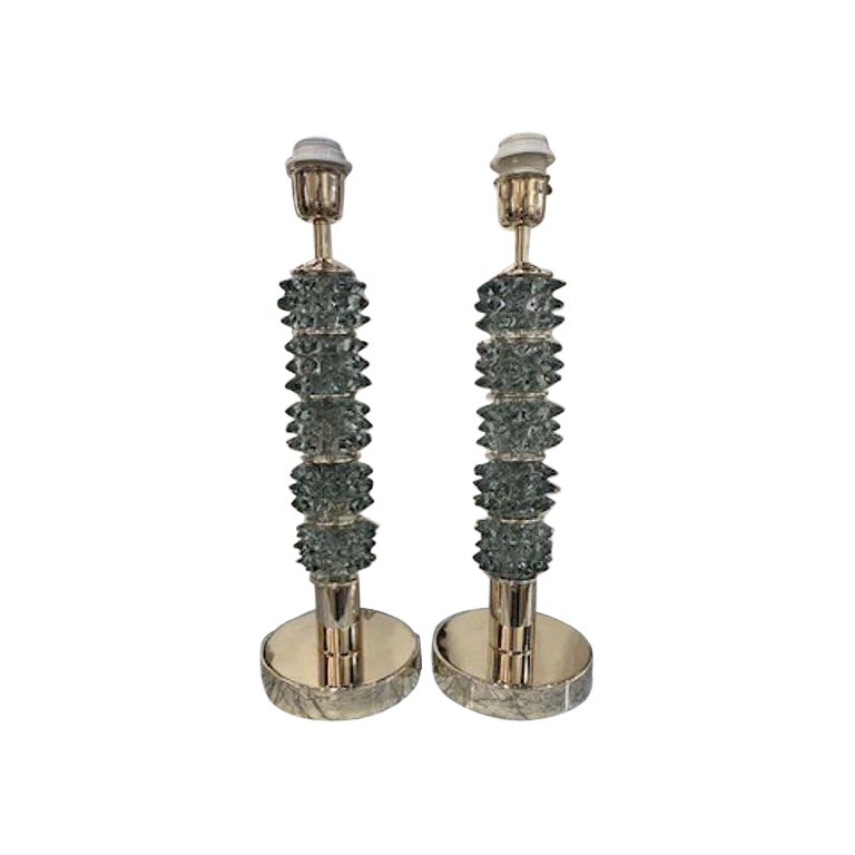 Copy - Pair of Modern Glass and Brass "Rostri" Lamps in Fontana Green For Sale
