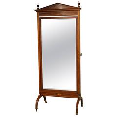 Fine Quality Mahogany Inlaid Edwardian Period Antique Cheval Mirror