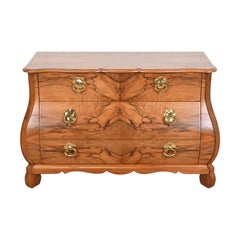 Retro Baker Furniture Louis XV Burled Walnut Bombay Chest or Commode, Newly Refinished
