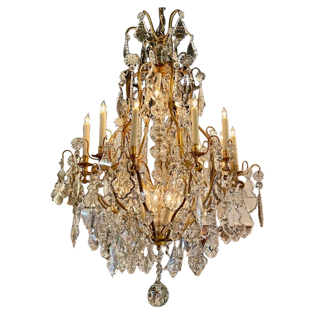 19th Century French Baccarat Manner Crystal and Gilt Bronze Chandelier For Sale