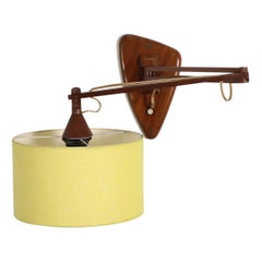Mid-Century, Teak Wall Lamp with Articulating Arm and Yellow Shade