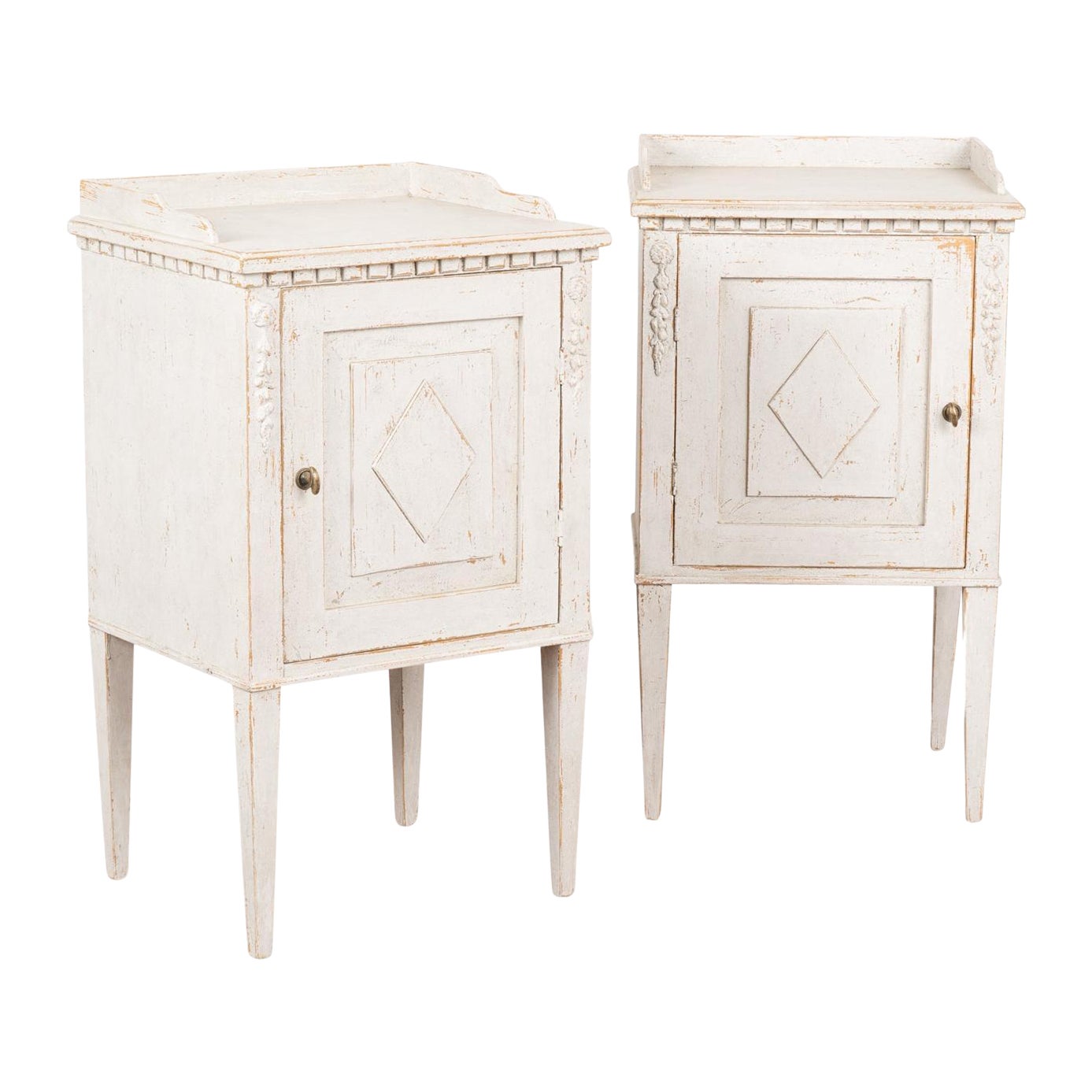 Pair, White painted Gustavian Nightstands Side Tables, Sweden circa 1880-90 For Sale