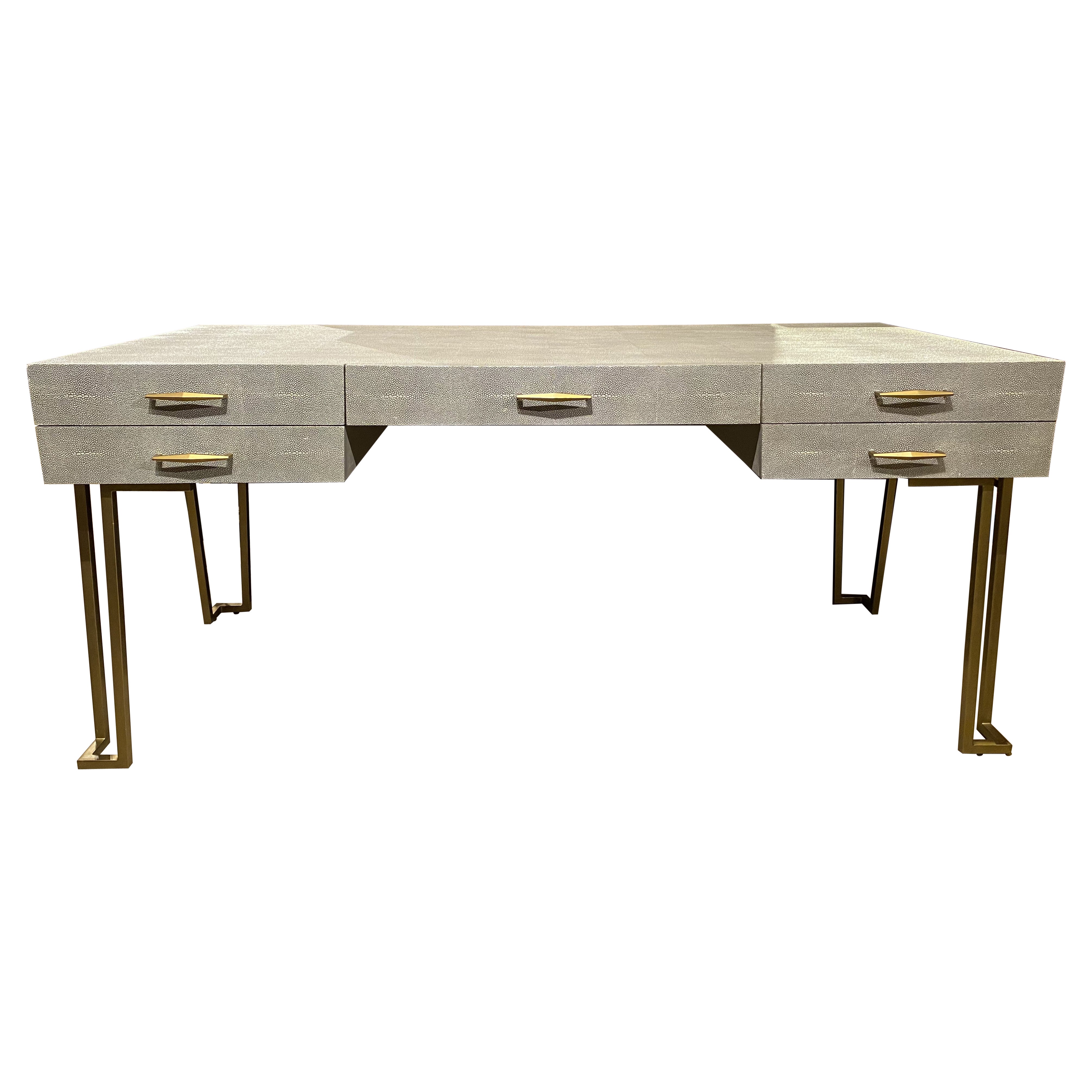 Modern Interlude Morand Grand Desk In Sorrel Gray Faux Shagreen