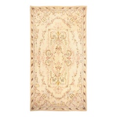 Tapis crocheté américain surdimensionné ivoire ancien à motifs floraux 12'4" x 22'7"